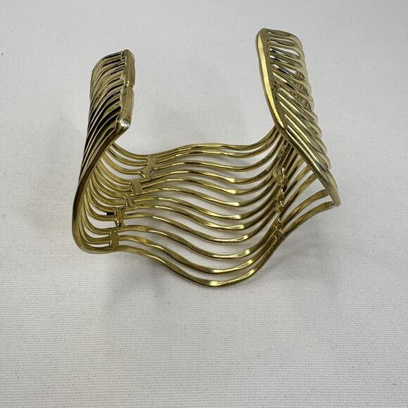 Women’s Wide Wavy Cuff Gold Plated Open Bracelet 2” - Picture 6 of 7